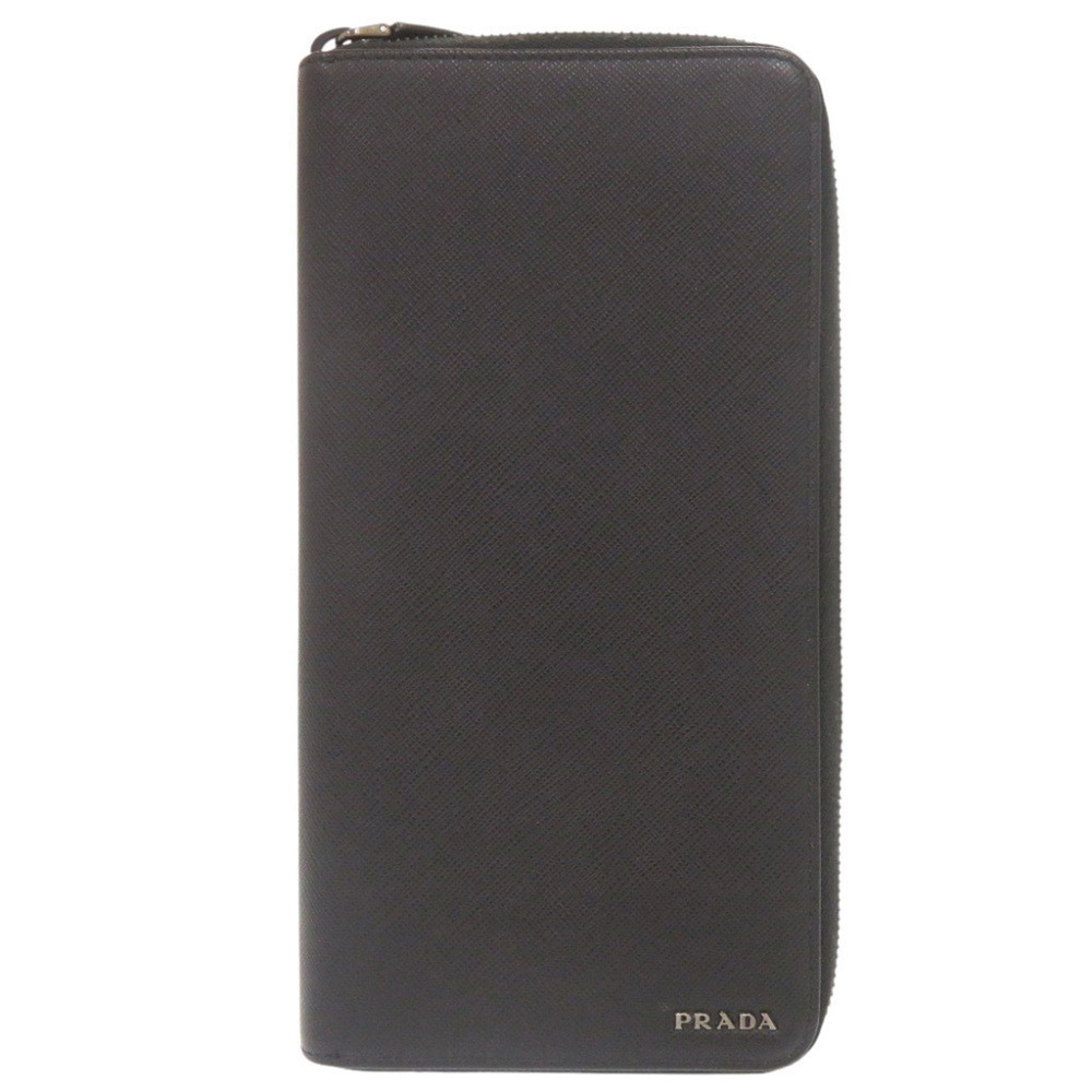 Prada Saffiano Leather Logo 2ML220 Black Round Zip Long Wallet 0366PRADA Men's